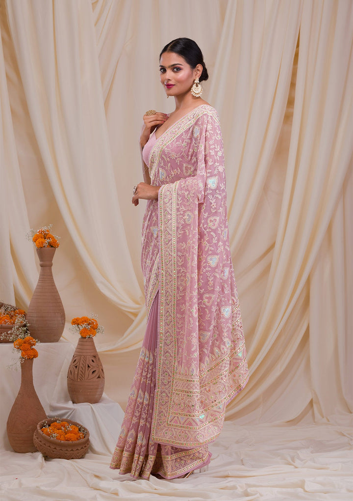 Mauve Gotapatti Chiffon Saree-Koskii