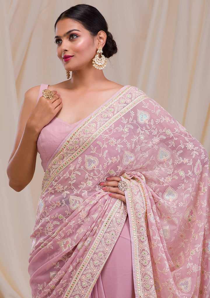 Mauve Gotapatti Chiffon Saree-Koskii