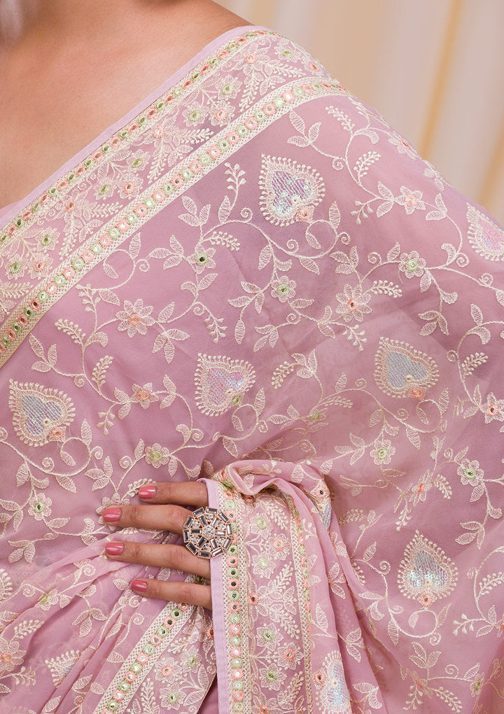Mauve Gotapatti Chiffon Saree-Koskii