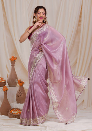 Dull pink & gold radiant banarasi tissue saree with gold border-SR19091 |  Saree, Saree styles, Tissue saree