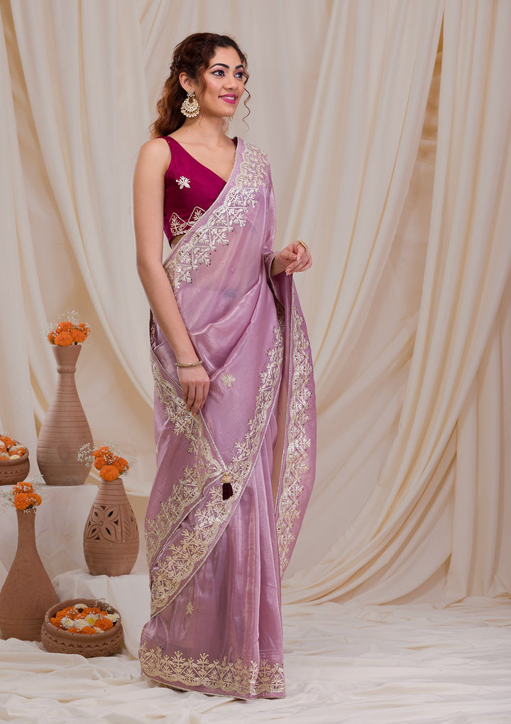 Mauve Gotapatti Tissue Saree-Koskii