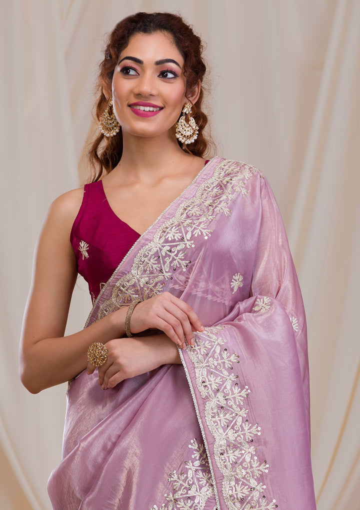 Mauve Gotapatti Tissue Saree-Koskii