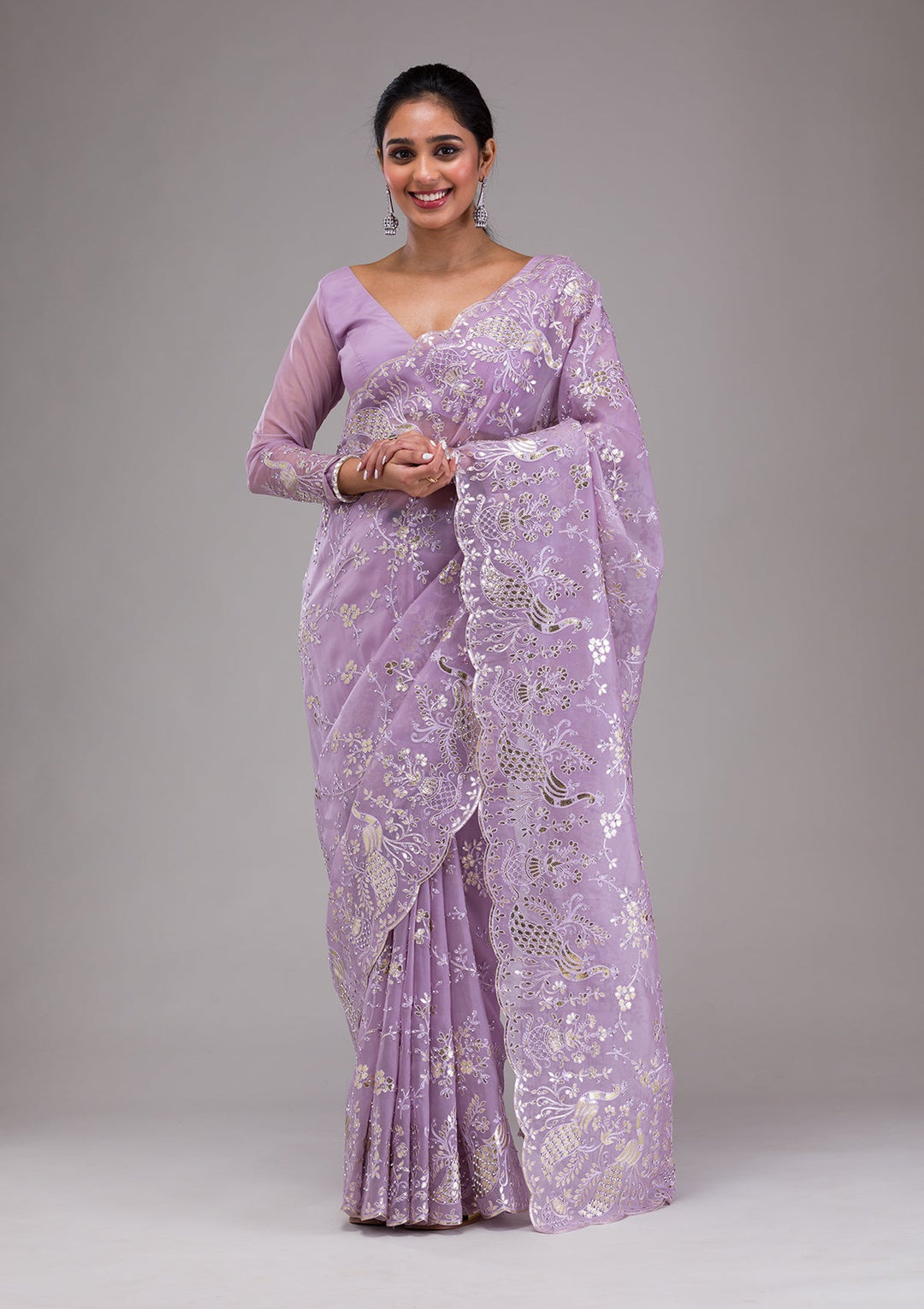 Mauve Gotapatti Tissue Saree-Koskii