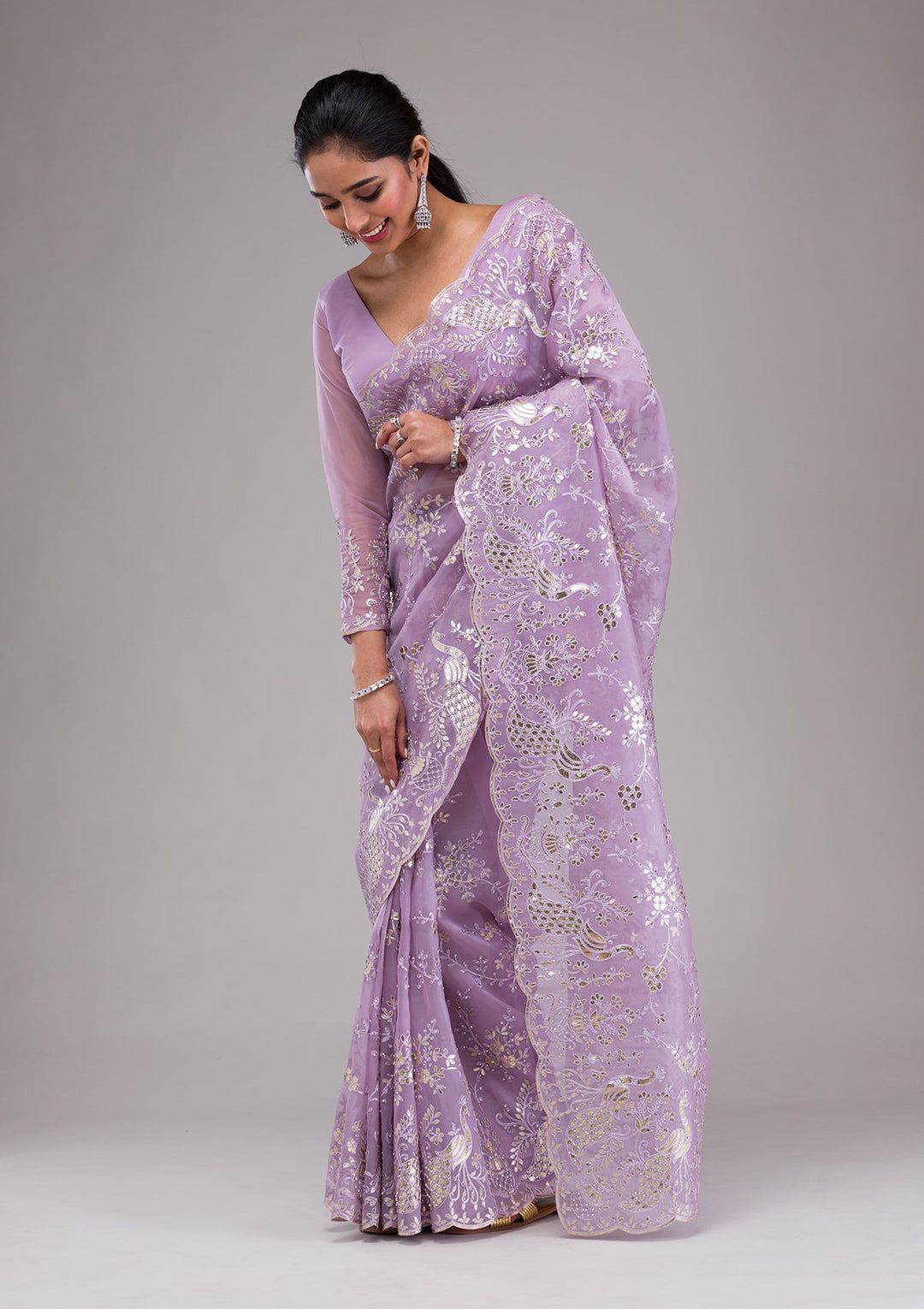 Mauve Gotapatti Tissue Saree-Koskii
