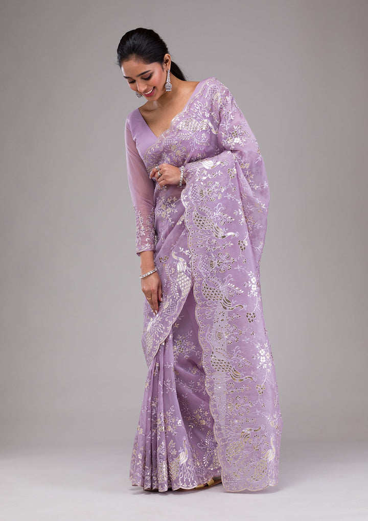 Mauve Gotapatti Tissue Saree-Koskii