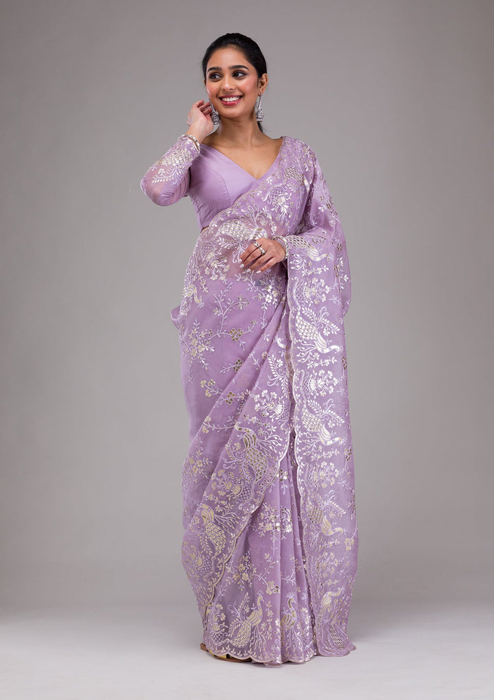 Mauve Gotapatti Tissue Saree-Koskii