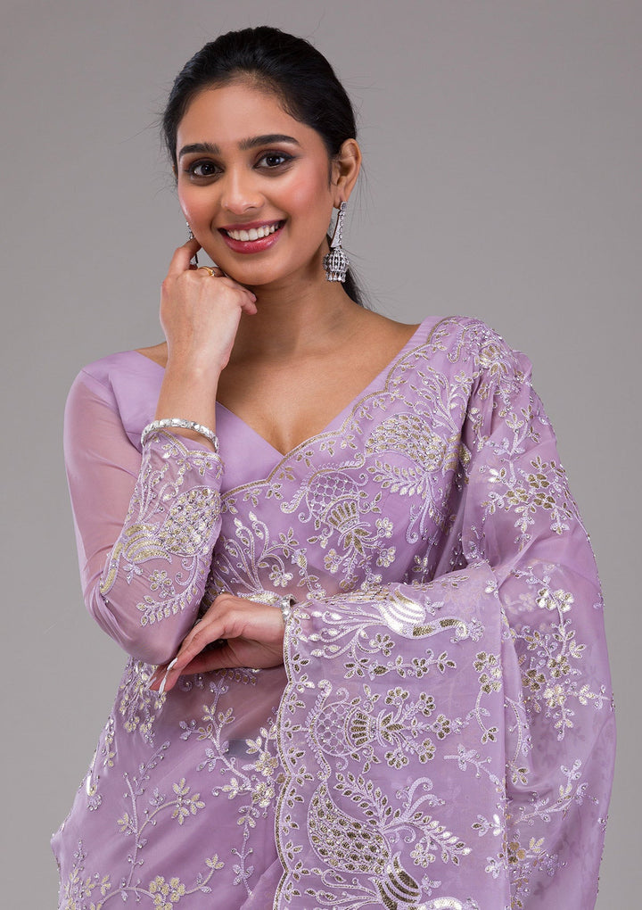 Mauve Gotapatti Tissue Saree-Koskii