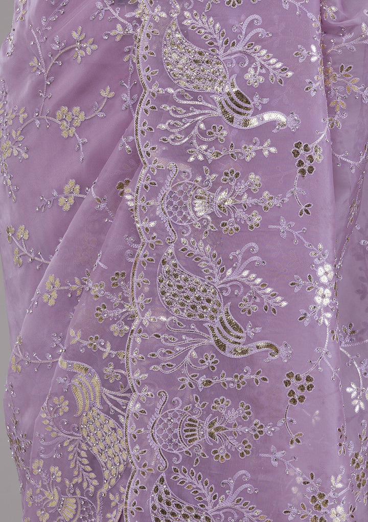 Mauve Gotapatti Tissue Saree-Koskii
