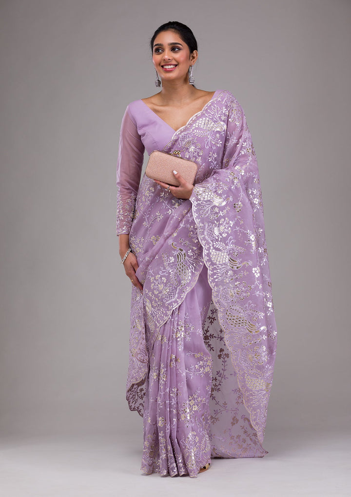 Mauve Gotapatti Tissue Saree-Koskii