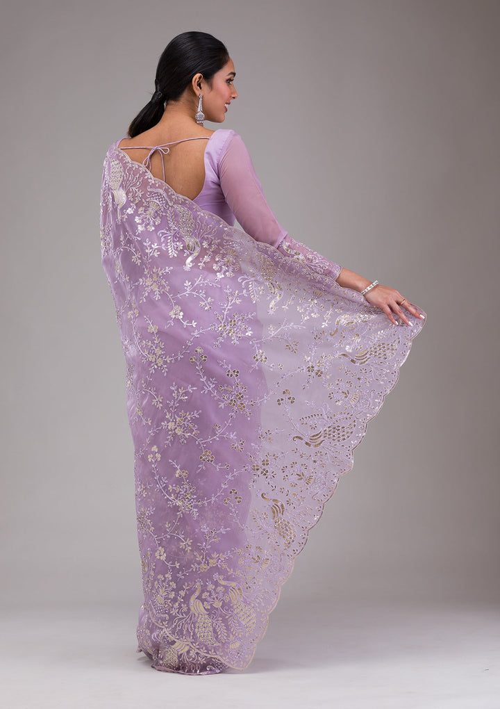 Mauve Gotapatti Tissue Saree-Koskii