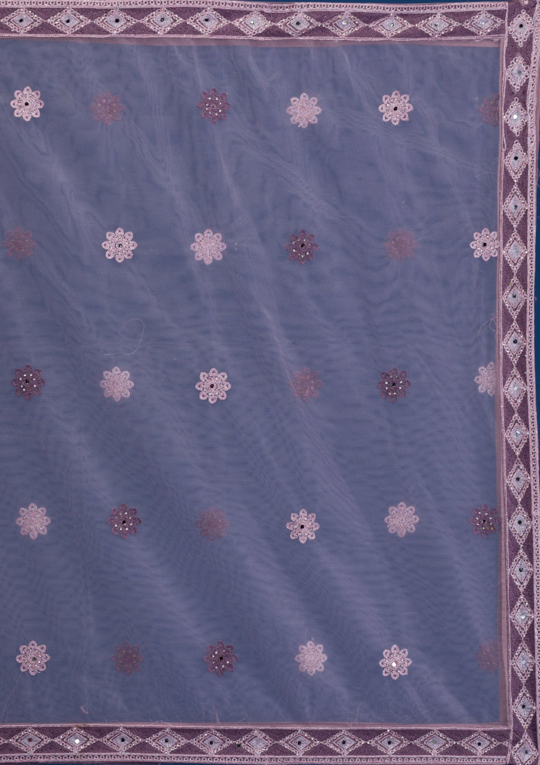 Mauve Mirrorwork Net Readymade Lehenga-Koskii