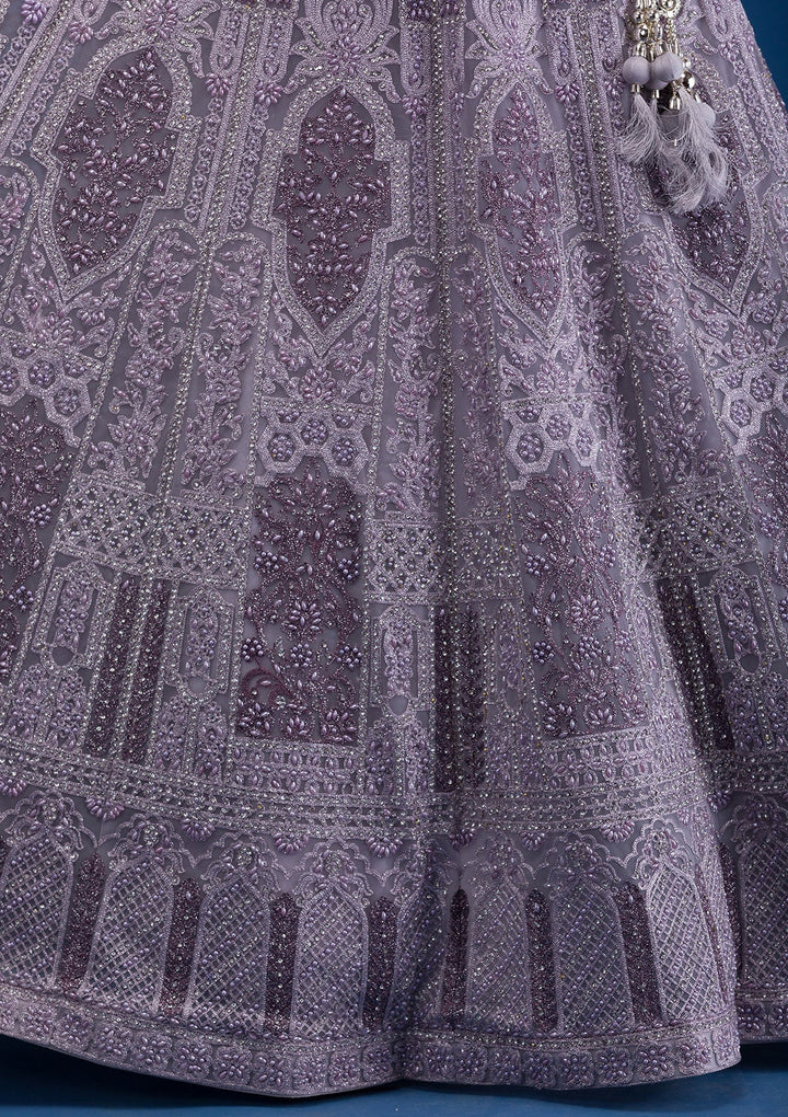 Mauve Pearlwork Net Readymade Lehenga-Koskii