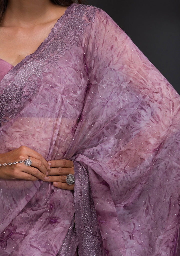 Mauve Printed Semi Crepe Saree-Koskii
