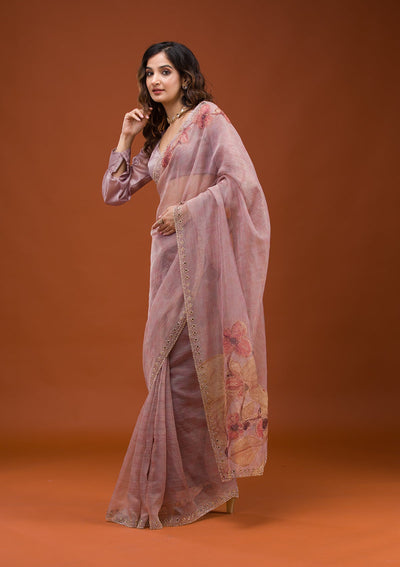 Mauve Printed Tissue Saree-Koskii