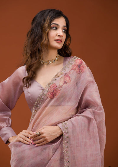 Mauve Printed Tissue Saree-Koskii