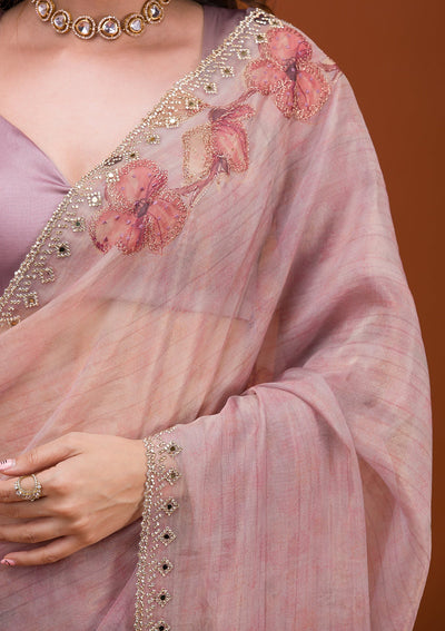 Mauve Printed Tissue Saree-Koskii