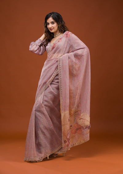 Mauve Printed Tissue Saree-Koskii