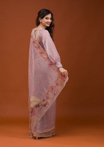 Mauve Printed Tissue Saree-Koskii