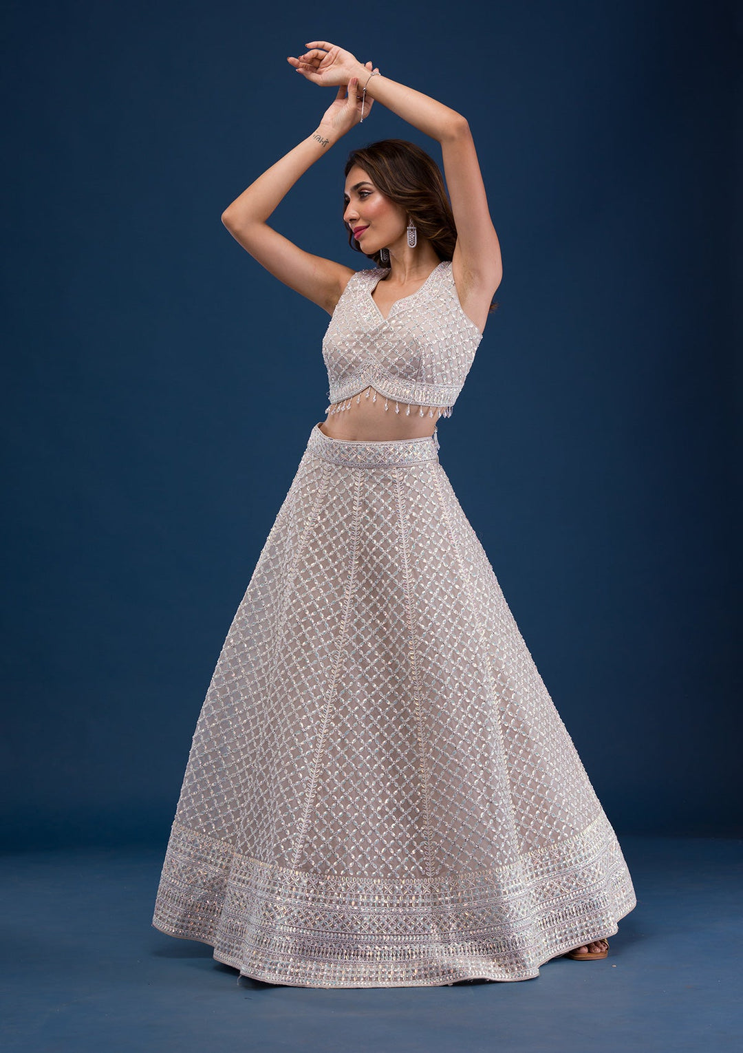 Mauve Sequins Net Readymade Lehenga-Koskii