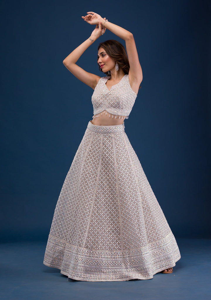 Mauve Sequins Net Readymade Lehenga-Koskii