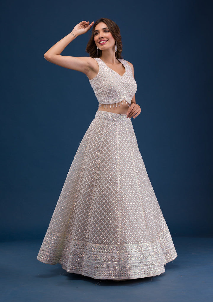Mauve Sequins Net Readymade Lehenga-Koskii