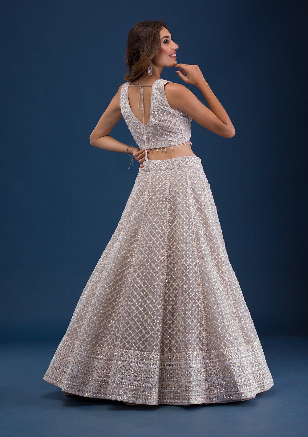 Mauve Sequins Net Readymade Lehenga-Koskii