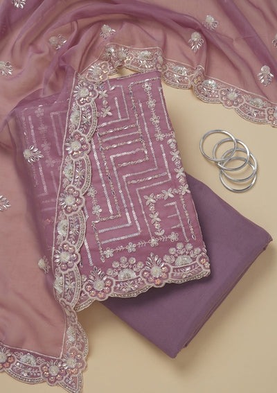 Mauve Sequins Organza Unstitched Salwar Suit-Koskii