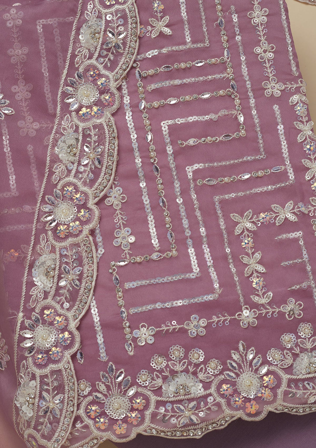 Mauve Sequins Organza Unstitched Salwar Suit-Koskii
