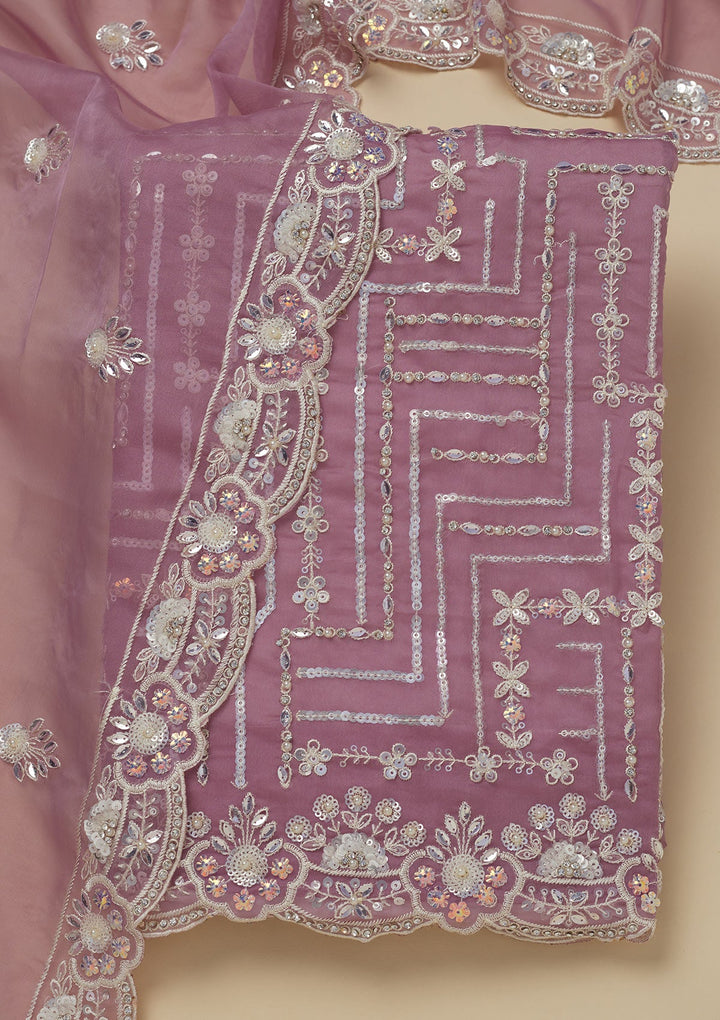 Mauve Sequins Organza Unstitched Salwar Suit-Koskii