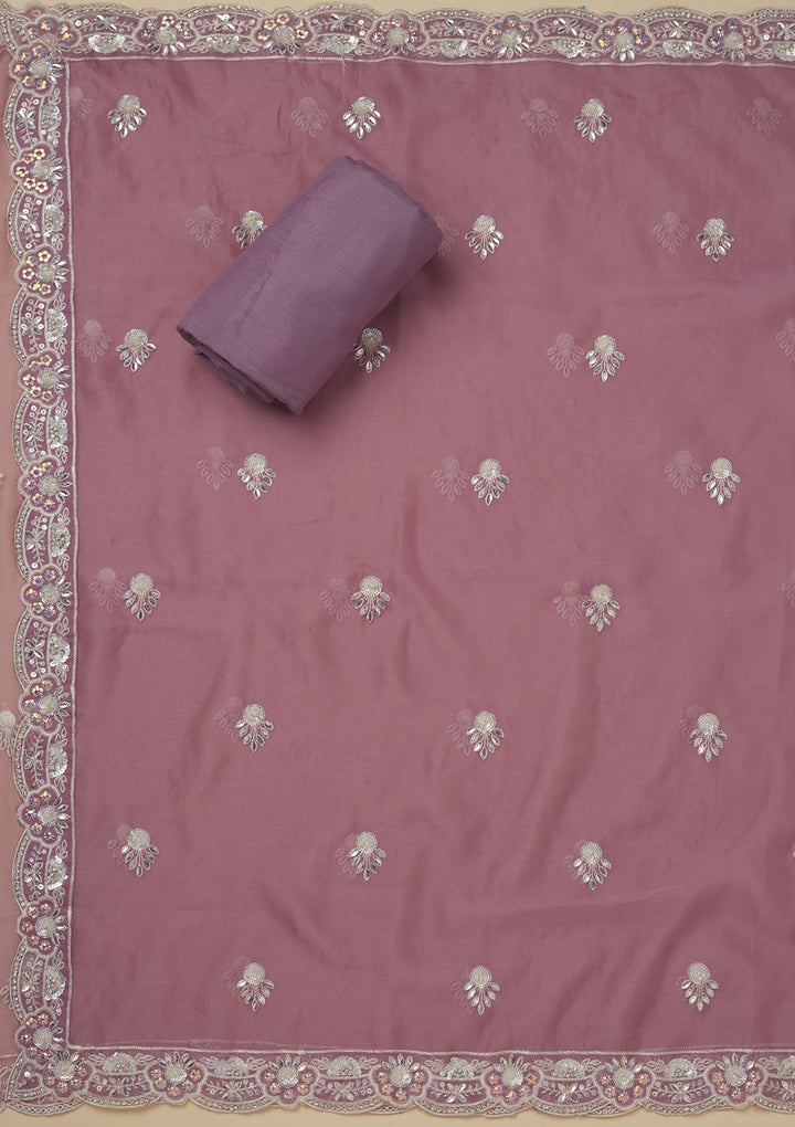 Mauve Sequins Organza Unstitched Salwar Suit-Koskii