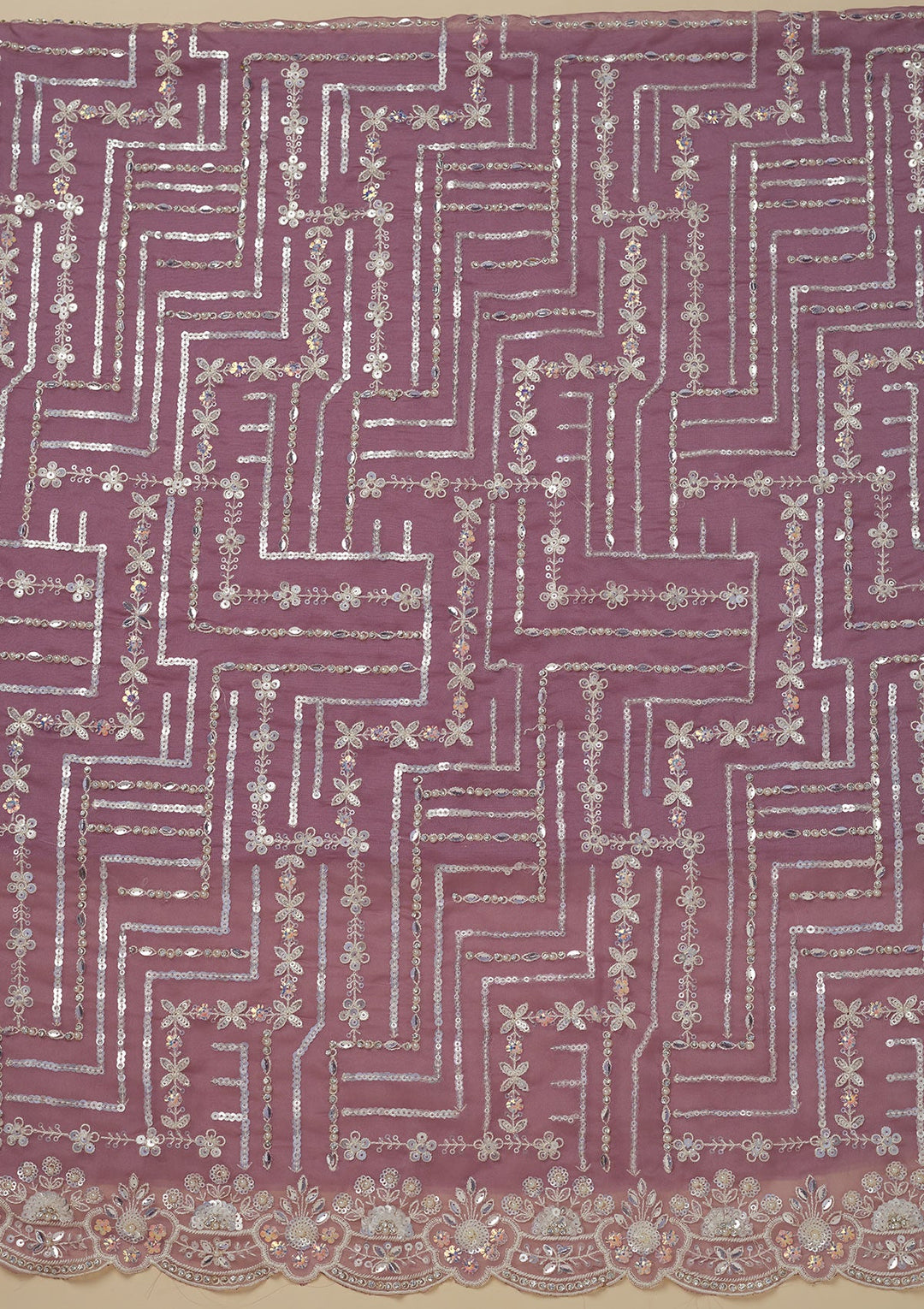 Mauve Sequins Organza Unstitched Salwar Suit-Koskii