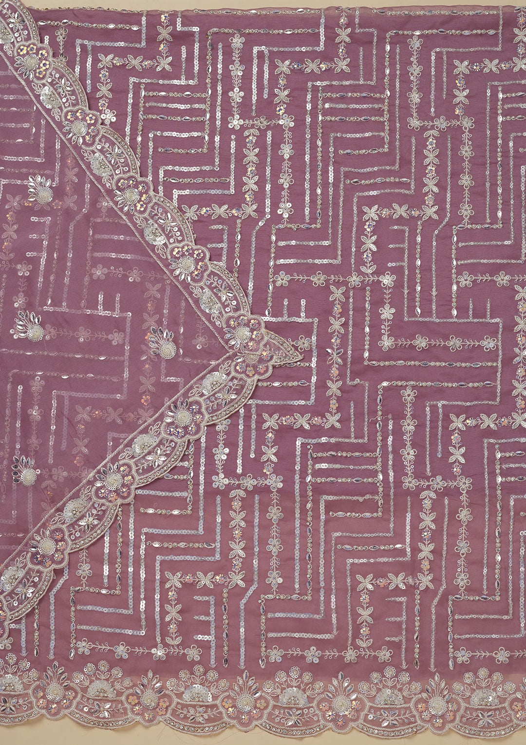 Mauve Sequins Organza Unstitched Salwar Suit-Koskii