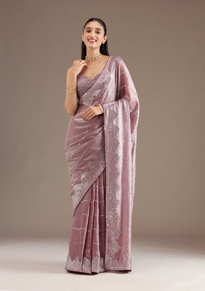 Mauve Sequins Tissue Saree-Koskii