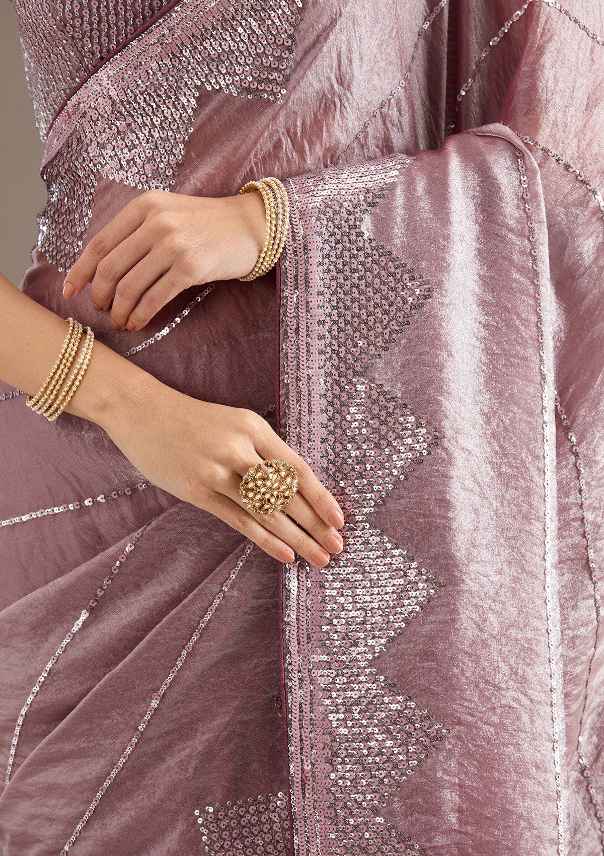 Mauve Sequins Tissue Saree-Koskii