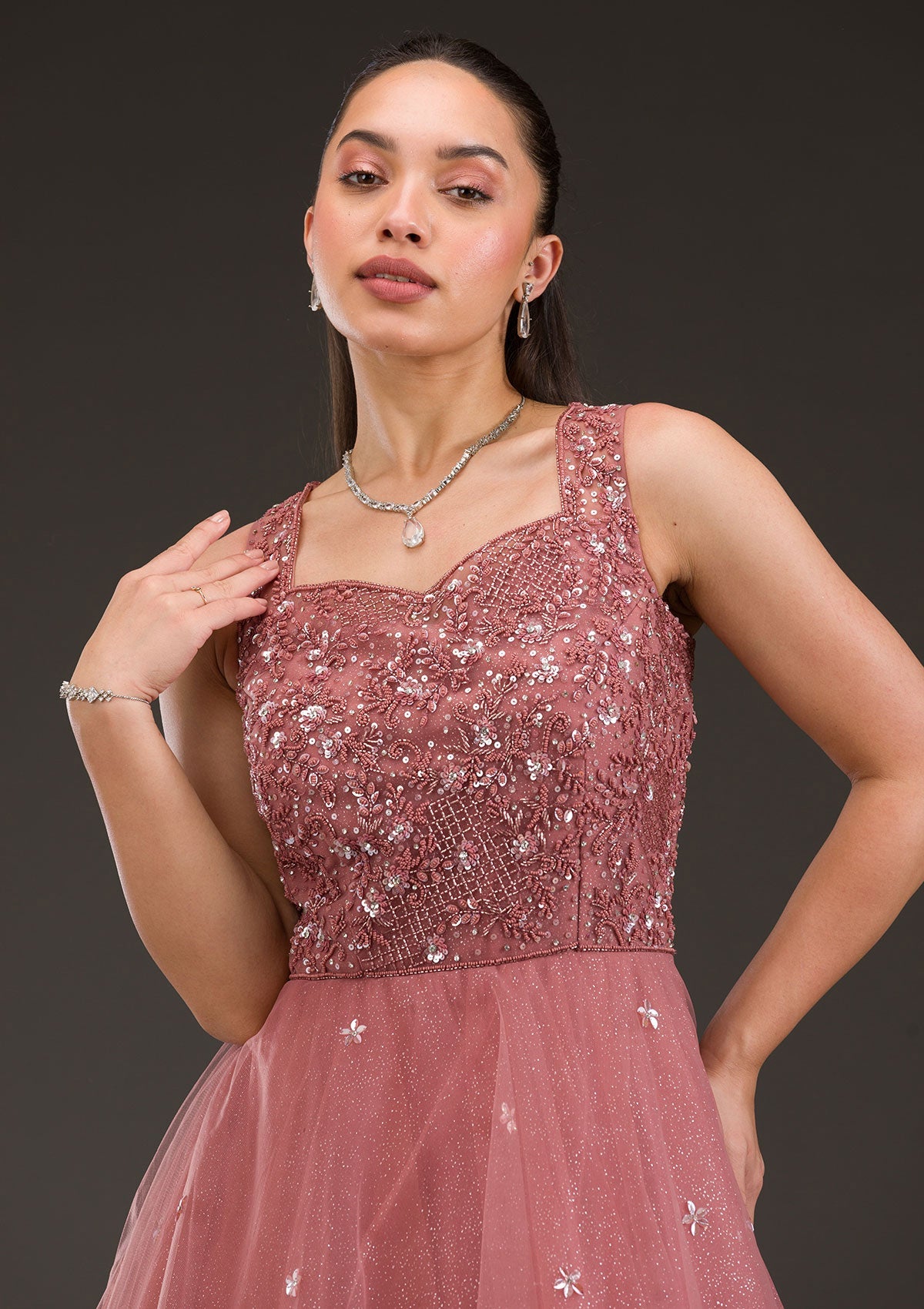 Mauve Stonework Net Gown-Koskii