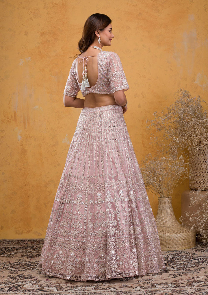 Mauve Stonework Net Readymade Lehenga-Koskii
