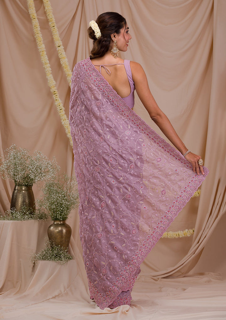 Mauve Stonework Net Saree-Koskii