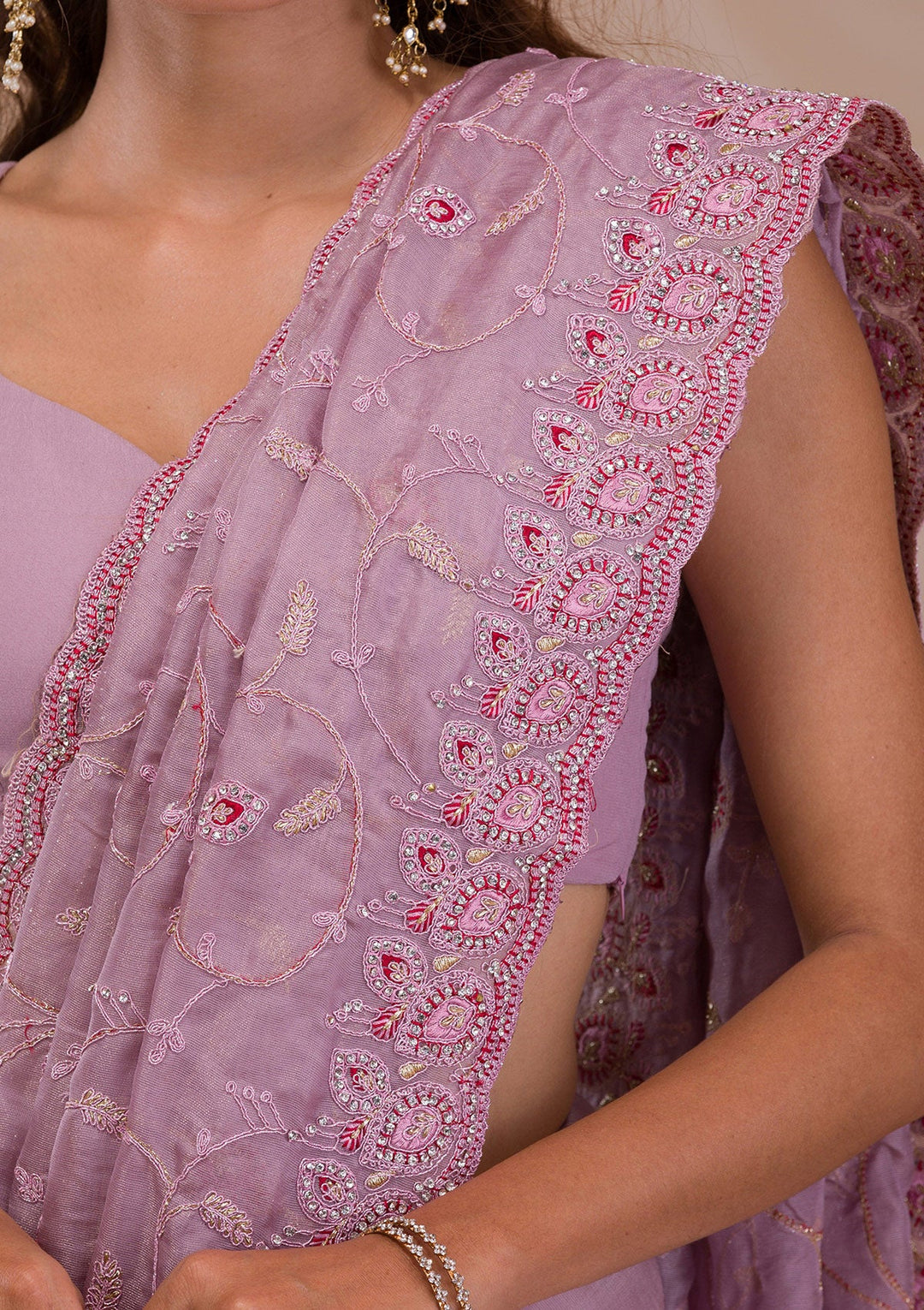 Mauve Stonework Net Saree-Koskii