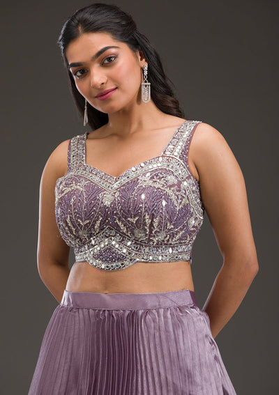 Mauve Stonework Satin Readymade Lehenga