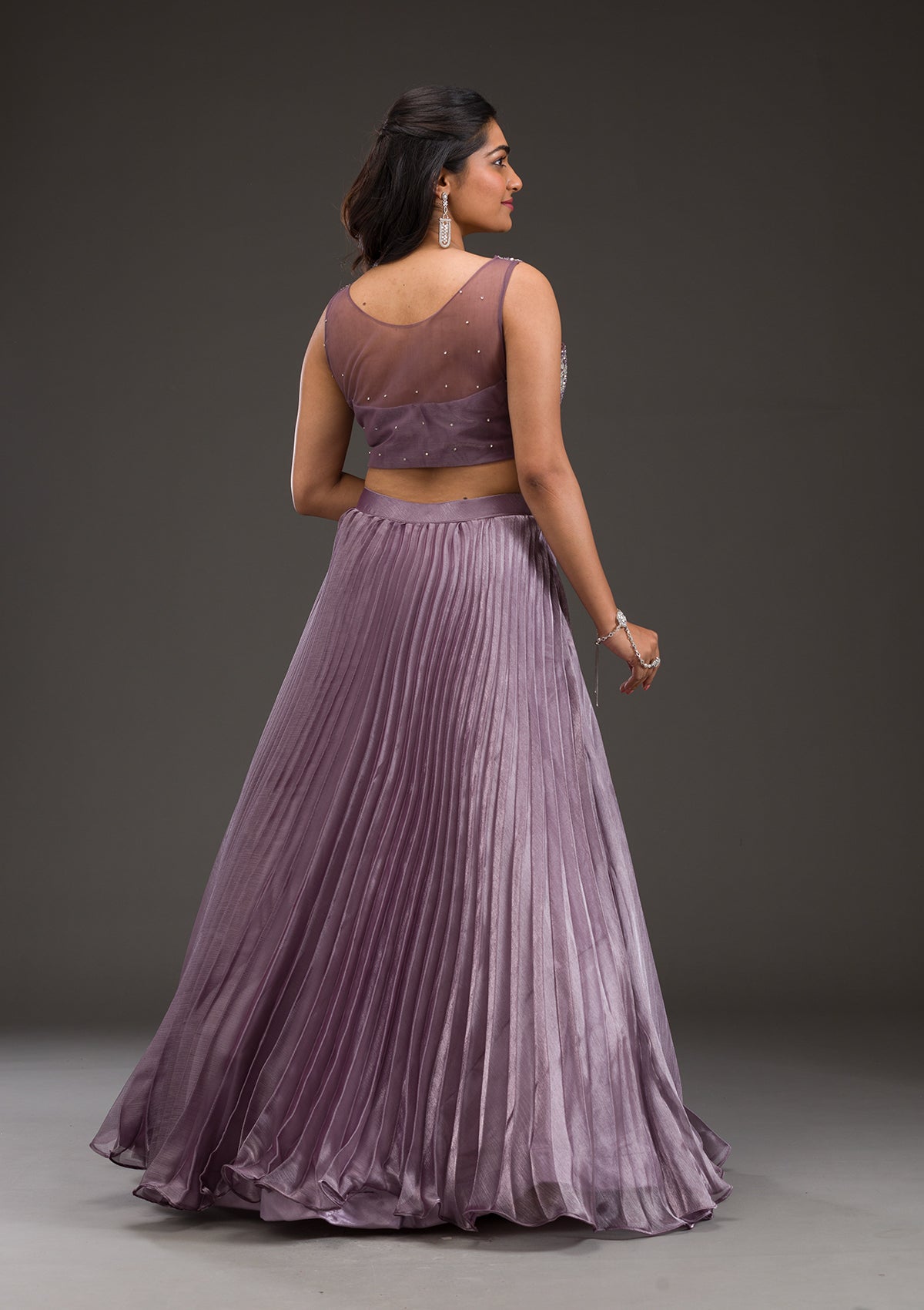 Mauve Stonework Satin Readymade Lehenga