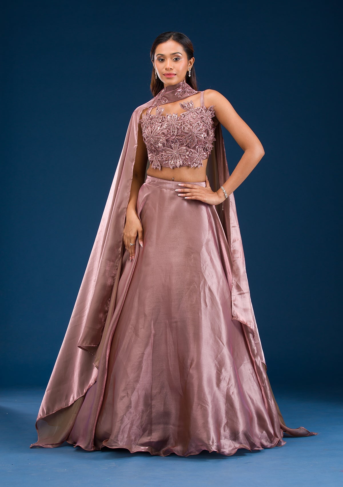 Mauve Stonework Tissue Readymade Lehenga