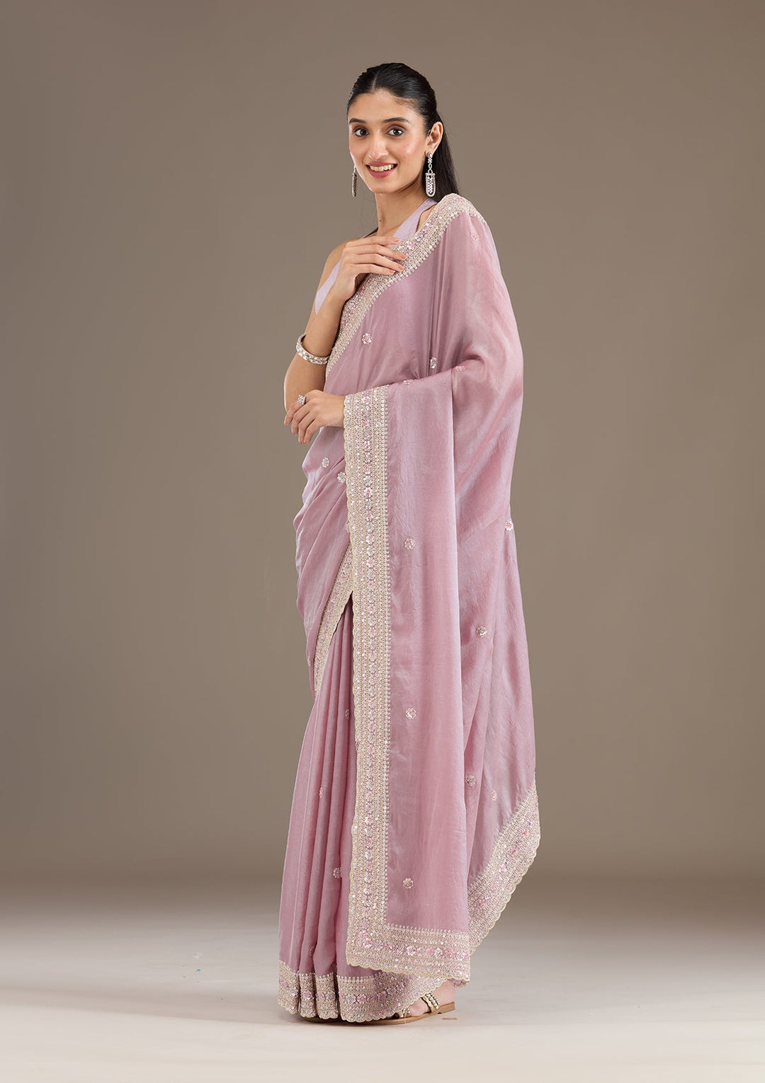 Mauve Stonework Tissue Saree-Koskii
