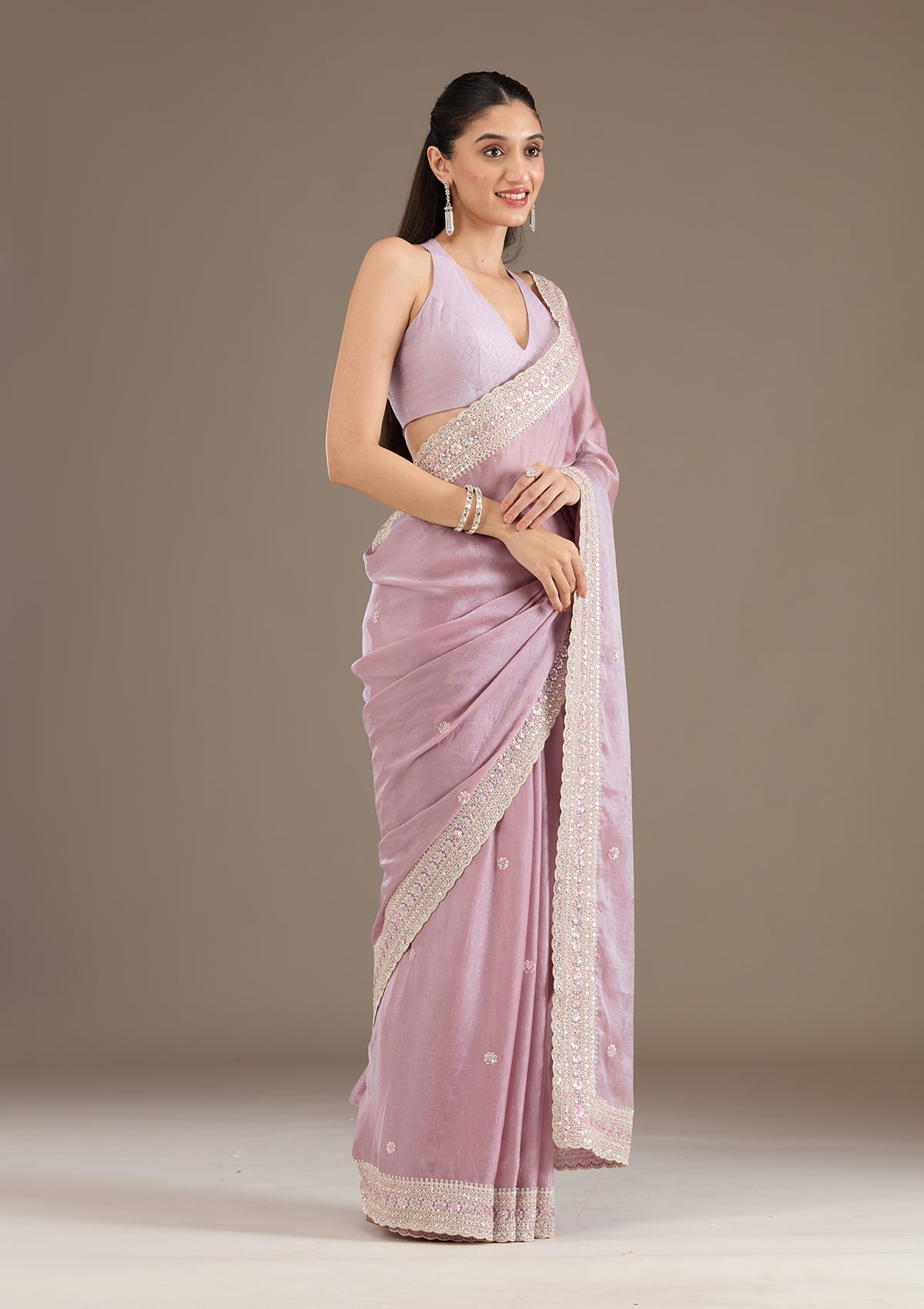 Mauve Stonework Tissue Saree-Koskii