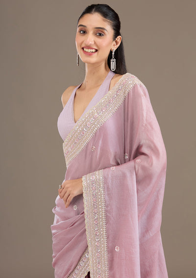 Mauve Stonework Tissue Saree-Koskii