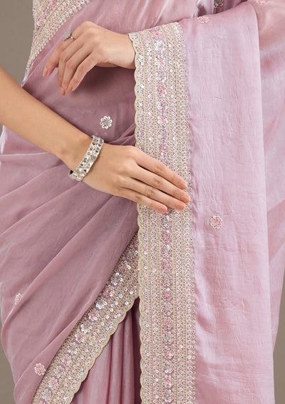 Mauve Stonework Tissue Saree-Koskii