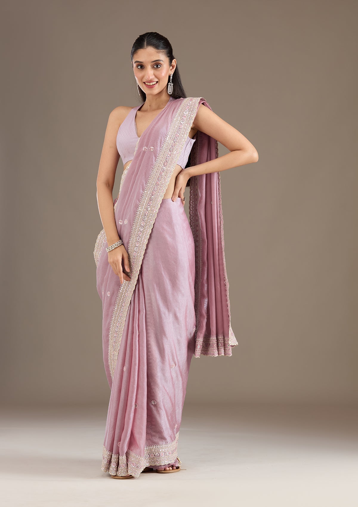 Mauve Stonework Tissue Saree-Koskii