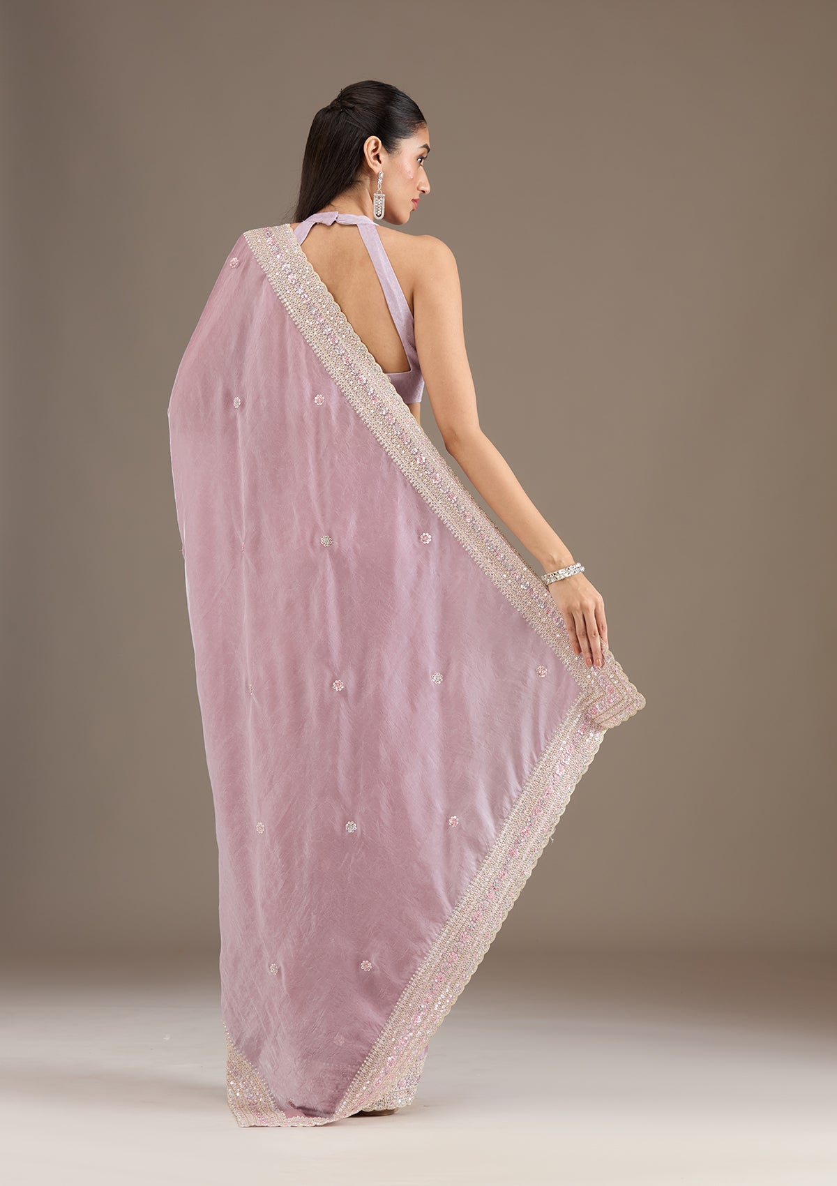 Mauve Stonework Tissue Saree-Koskii