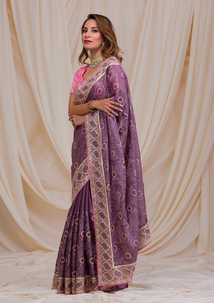 Mauve Swarovski Chiffon Saree-Koskii