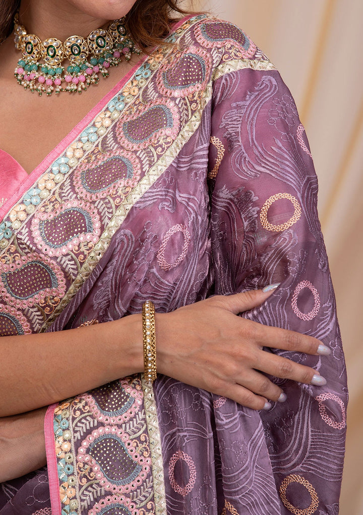 Mauve Swarovski Chiffon Saree-Koskii