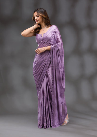 Mauve Swarovski Crepe Saree-Koskii